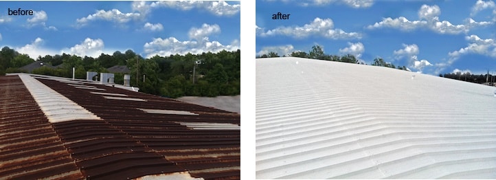 <p> <img src="before-after" alt="old rusty roof repaired"> Cool roof coatings give new life to old metal roofing </p>